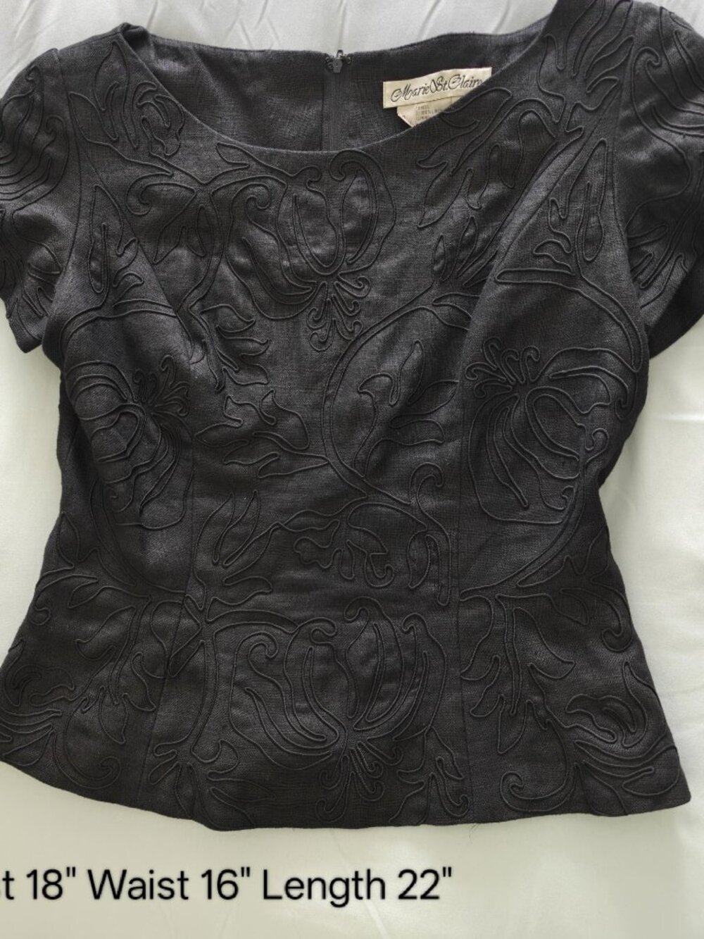 Black two piece linen dressy top and skirt